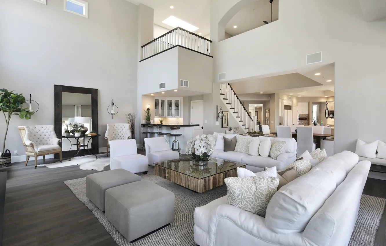 Photo wallpaper sofa, furniture, home, mirror, ladder, mansion, living room