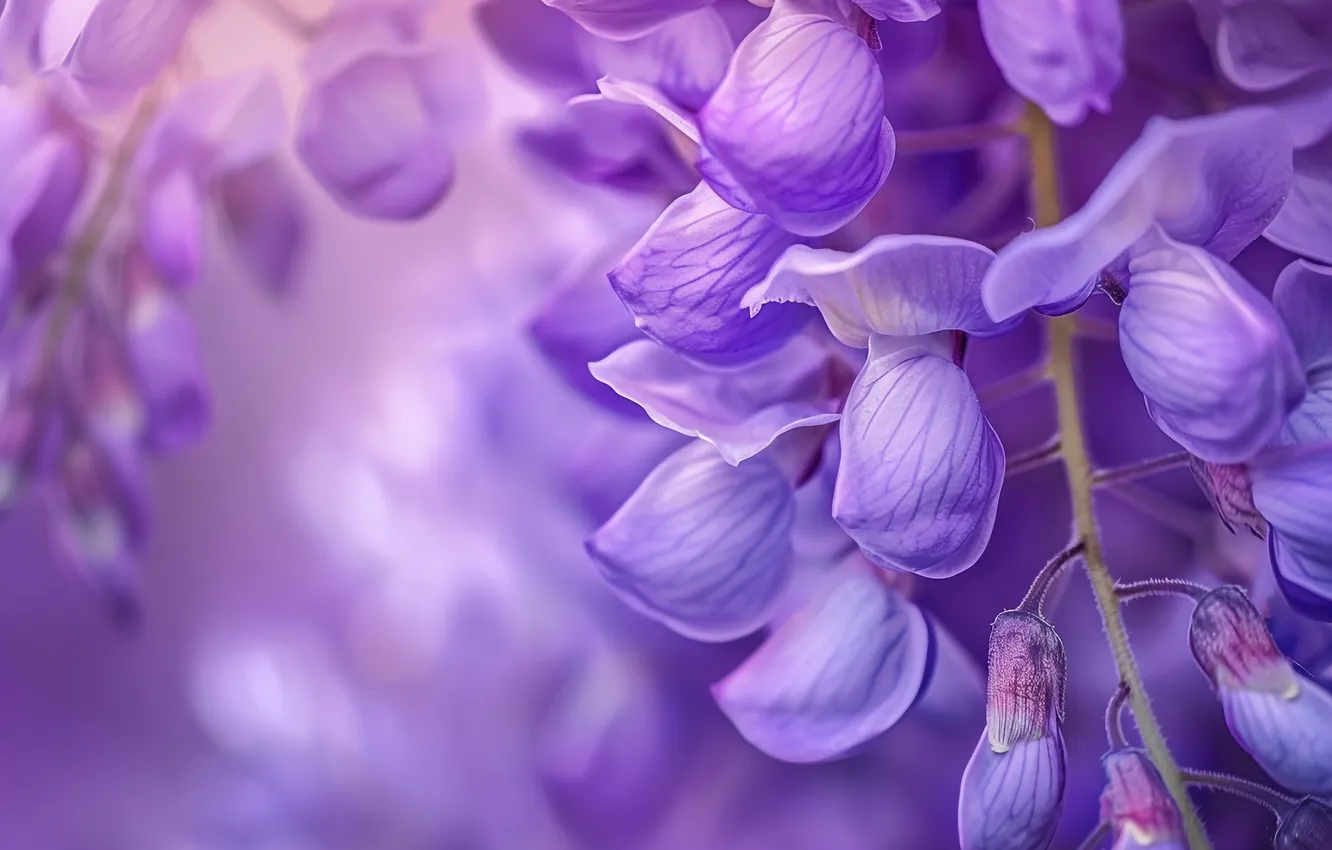 Photo wallpaper macro, flowers, lilac, vines, inflorescence, Wisteria, Wisteria, AI art