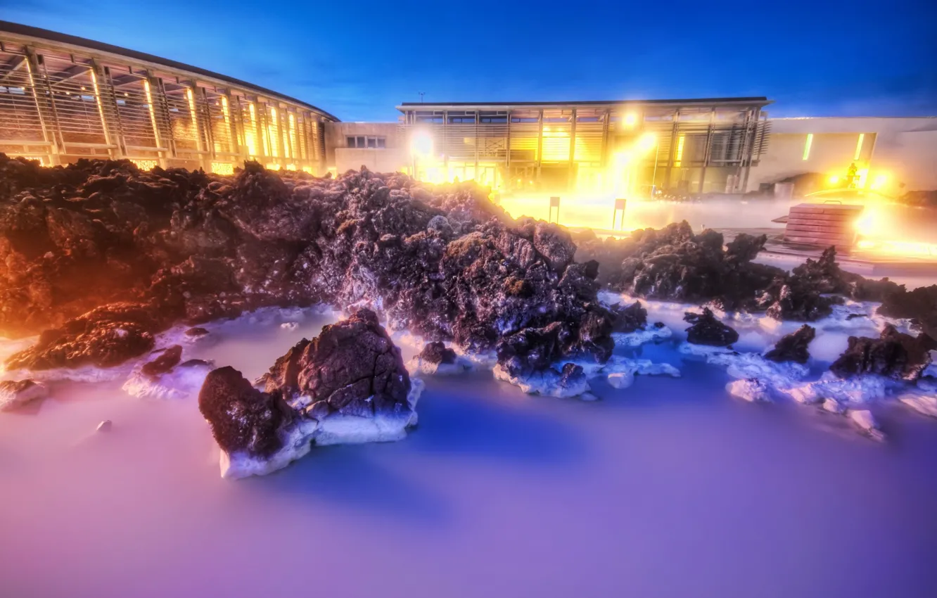 Photo wallpaper water, stones, HDR, the evening