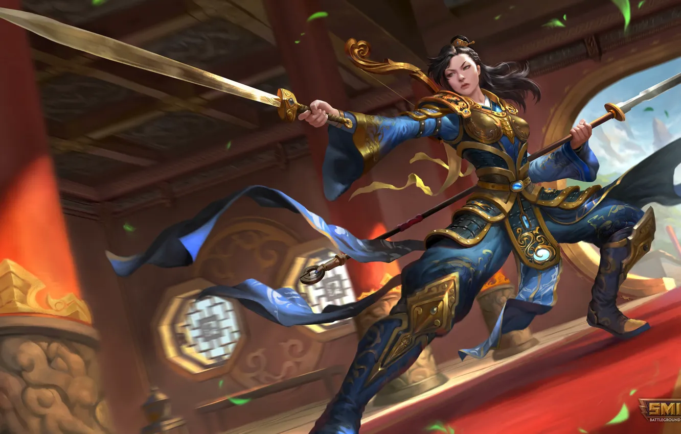 Photo wallpaper girl, sword, stand, Mulan, Mulan, Smite