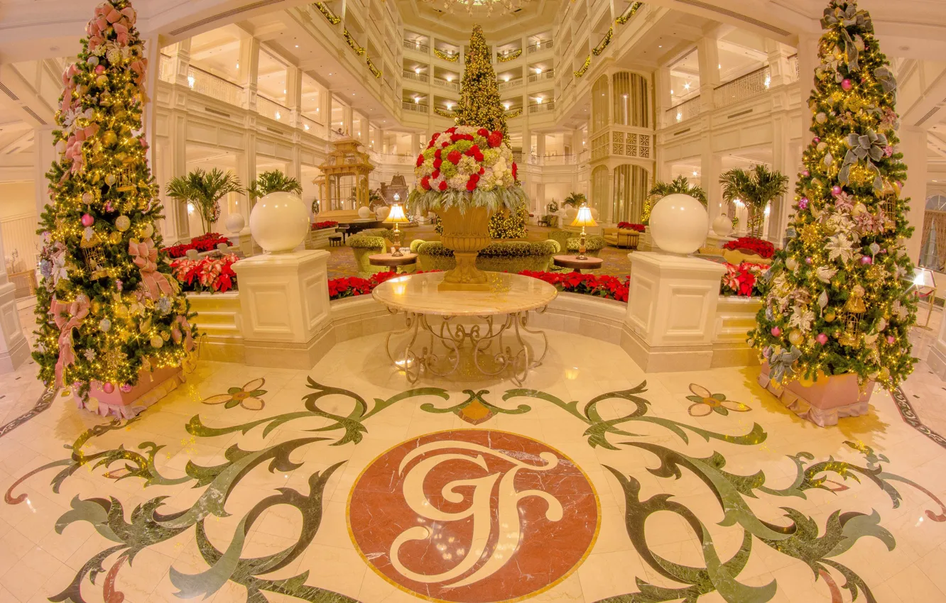 Photo wallpaper style, tree, new year, decor, Banquet hall