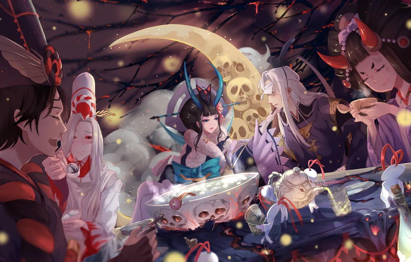 Photo wallpaper art, feast, characters, Onmyouji, shan-n