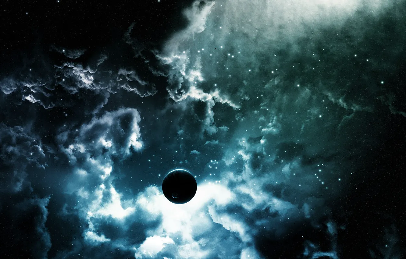 Photo wallpaper stars, clouds, planet