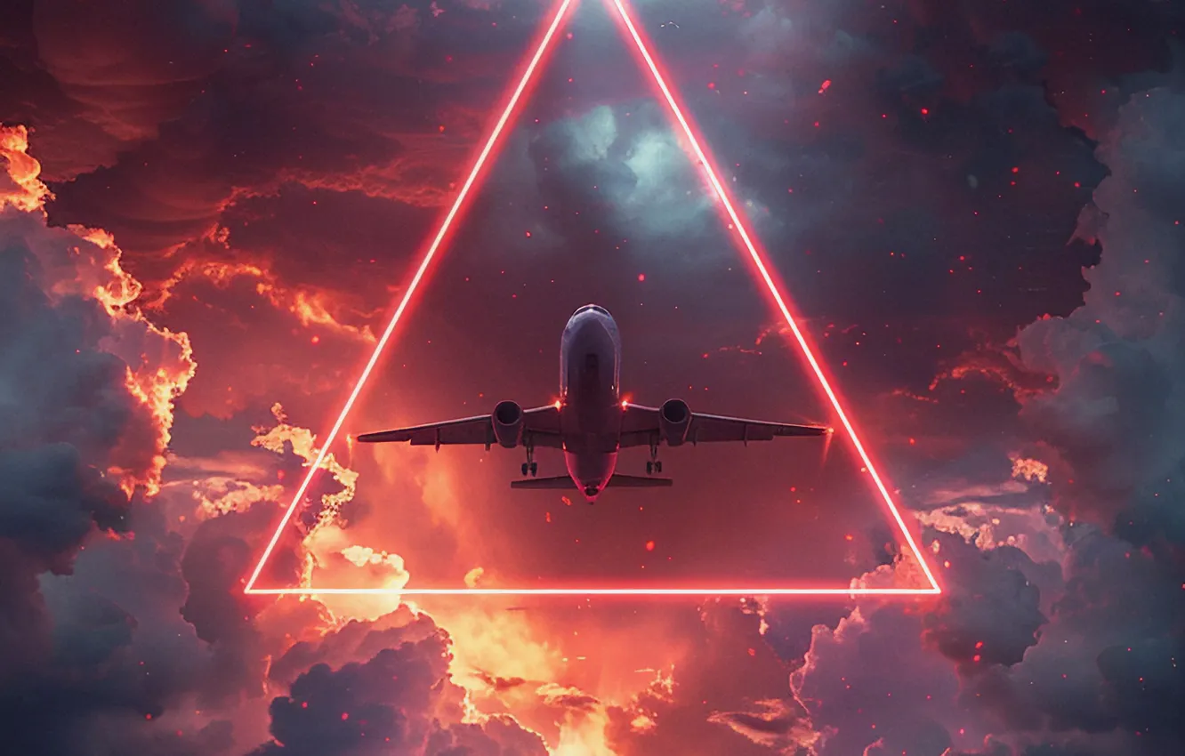 Photo wallpaper flight, clouds, the portal, the plane, liner, digital art, AI art, The Art of Artificial …