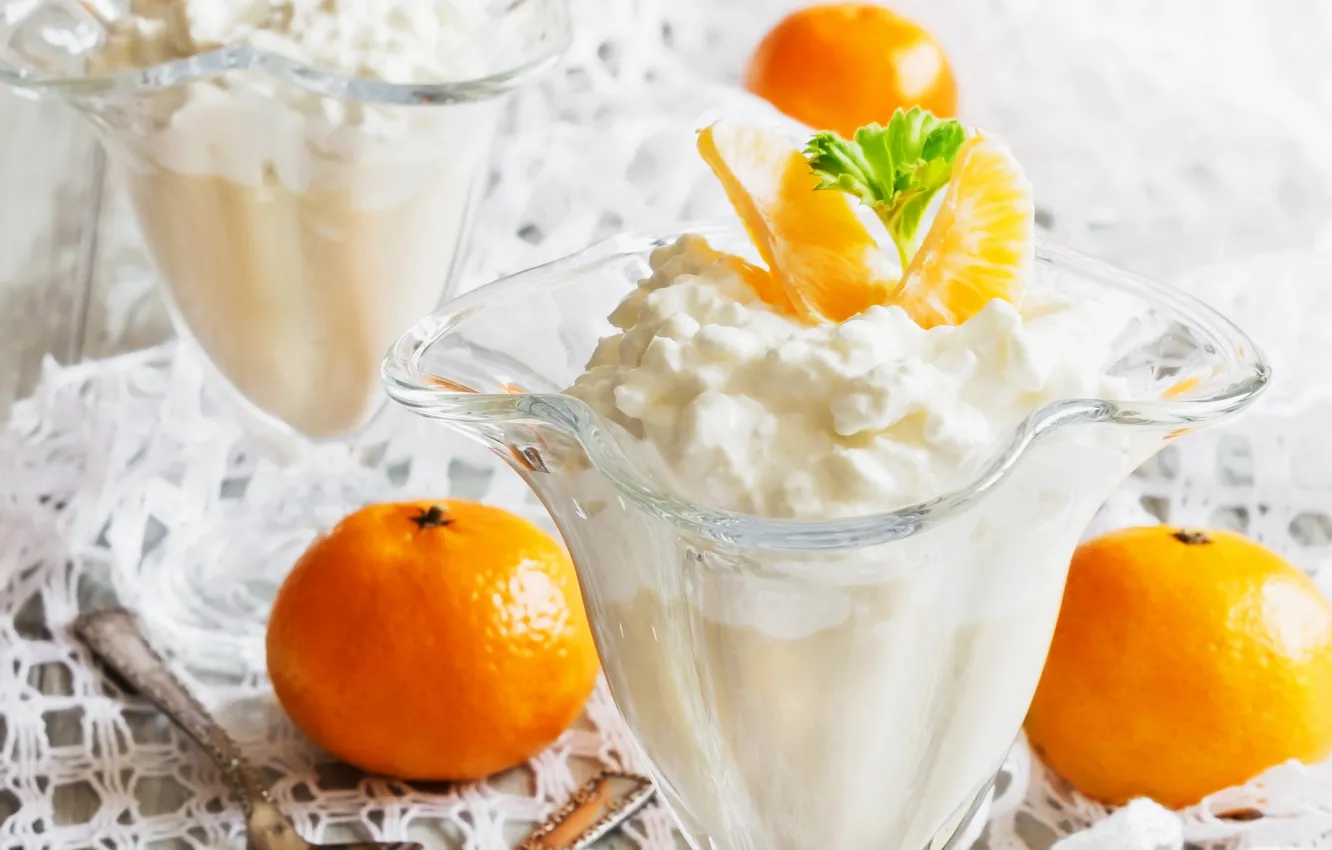 Photo wallpaper dessert, slices, cheese, mandarin, tangerines, curd