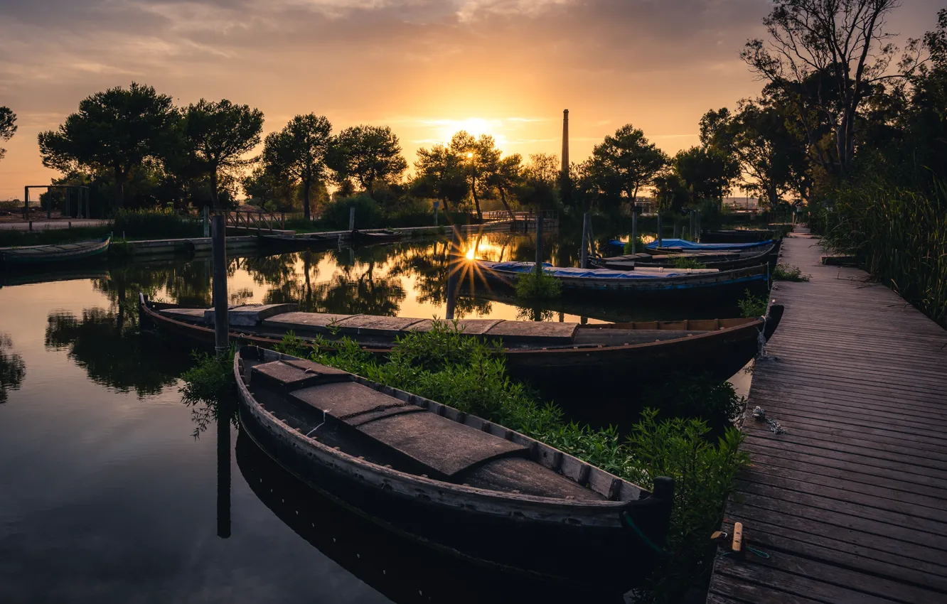 Photo wallpaper sunset, boats, valencia