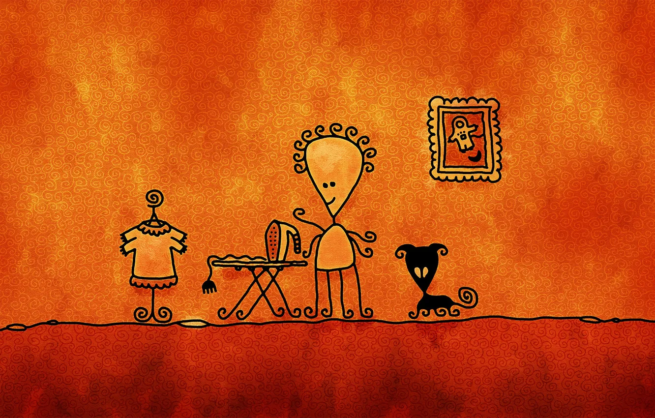 Photo wallpaper cat, figure, chelovechik, Ironing