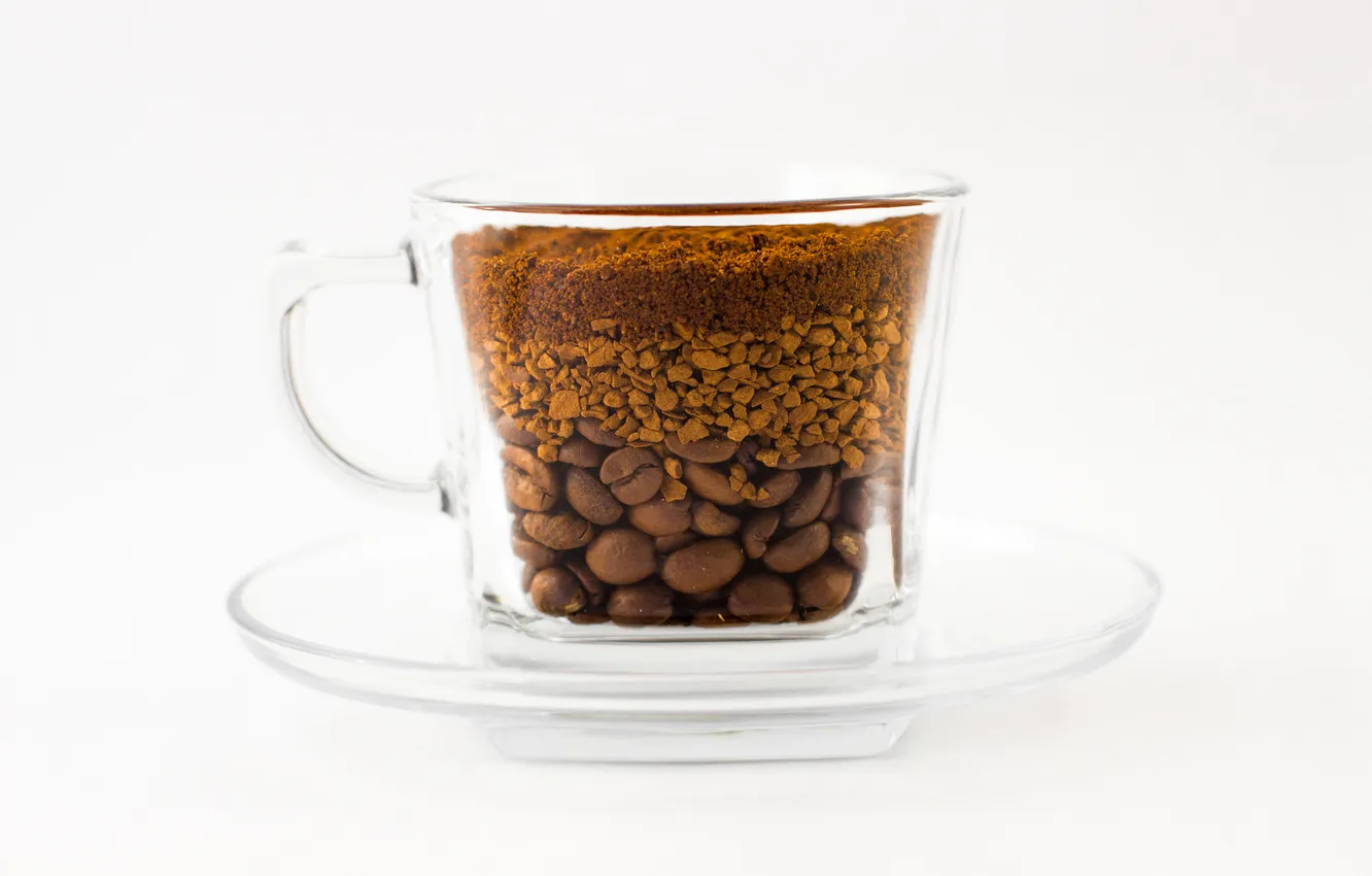 Photo wallpaper glass, coffee, grain, Cup, saucer