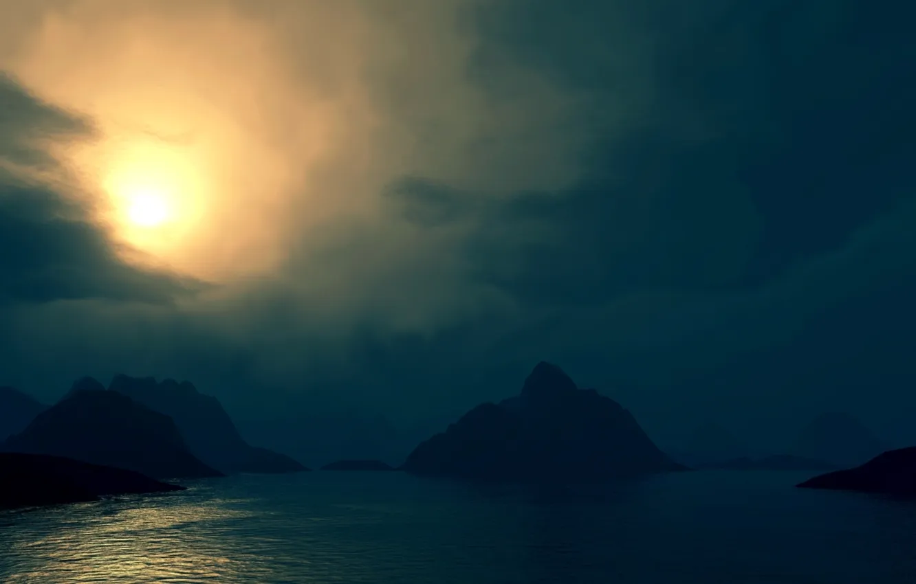 Photo wallpaper sea, the sky, water, clouds, night, nature, lake, rocks