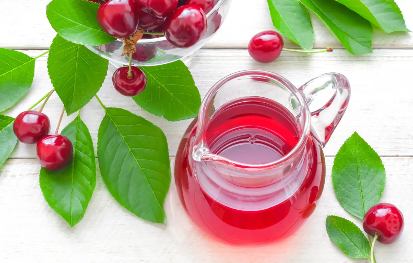 Photo wallpaper berries, pitcher, cherry, compote