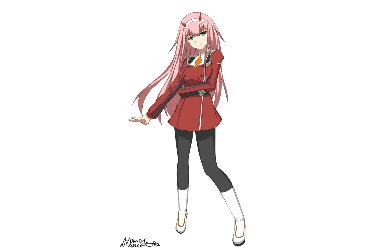 Photo wallpaper girl, pose, white background, 002, Darling In The Frankxx, Cute in France, Zero Two