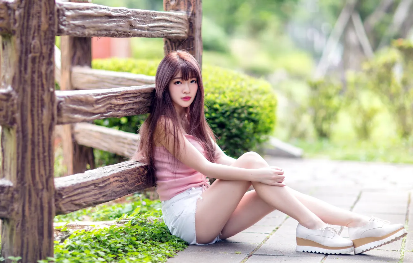 Photo wallpaper girl, the fence, Asian