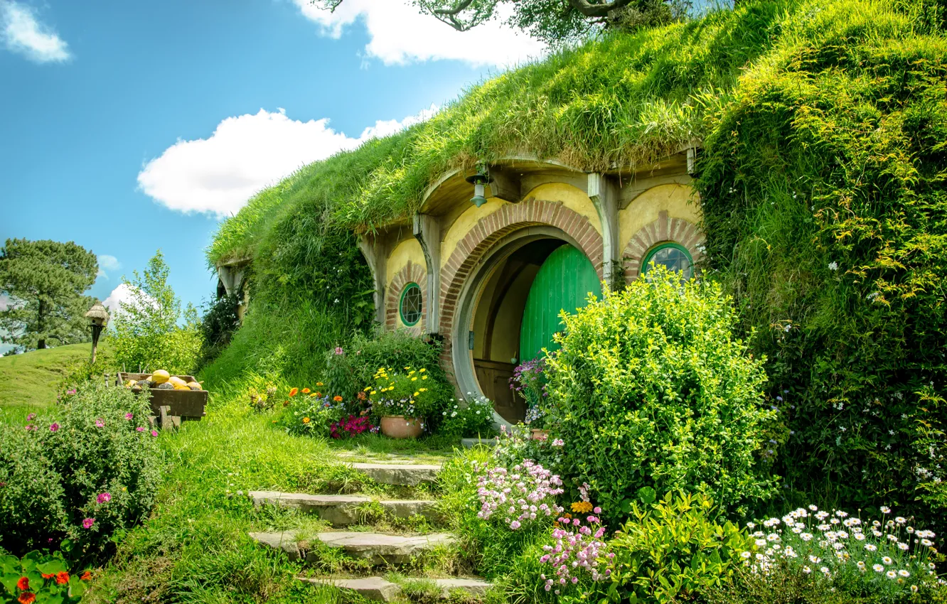 Photo wallpaper Grass, Steps, Nature, Grass, Green, The hobbit, Hobbit