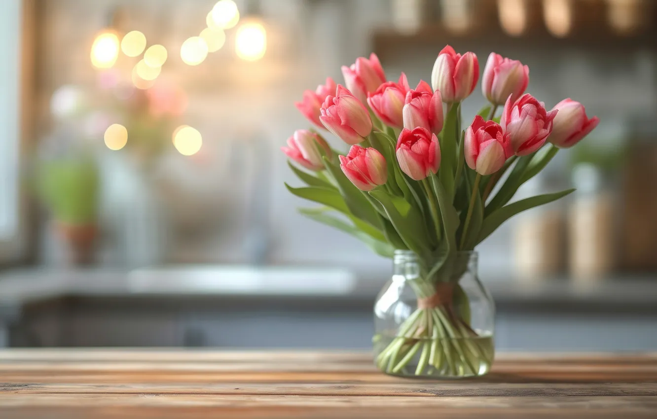 Photo wallpaper flowers, bouquet, spring, tulips, AI art, neural network