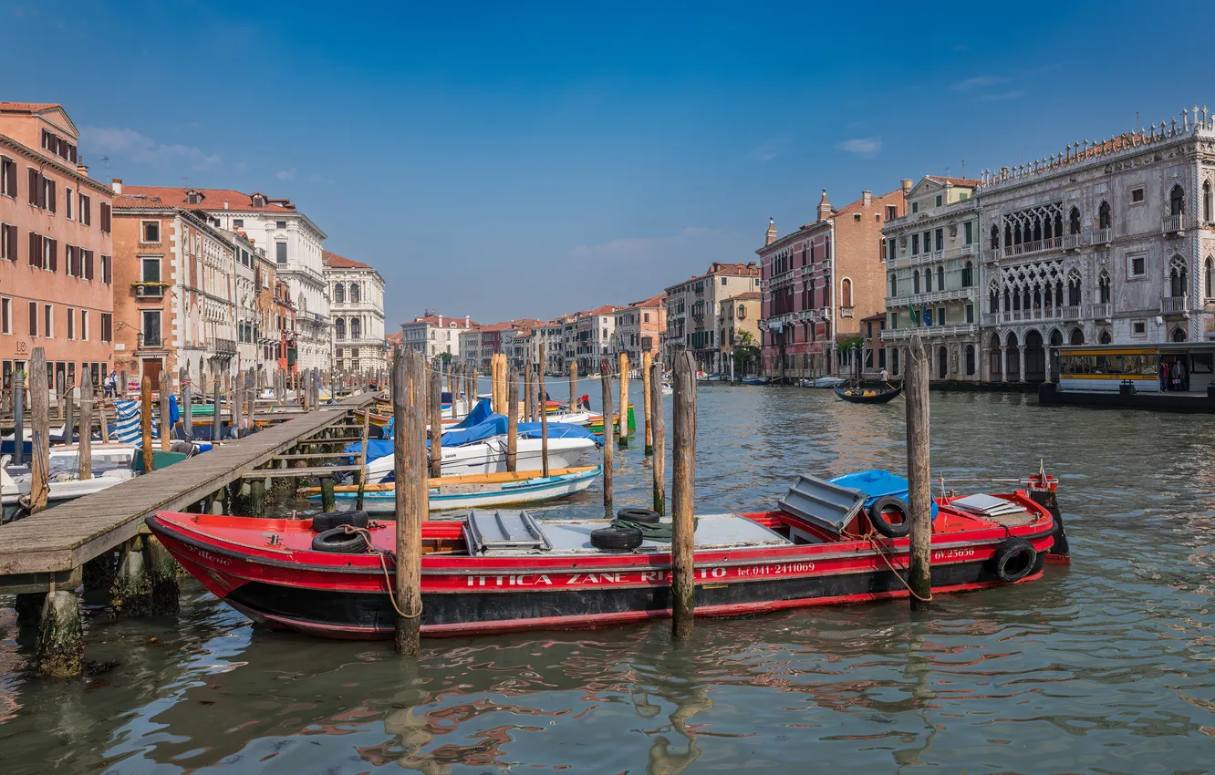 Photo wallpaper boat, home, Italy, Venice, water channel
