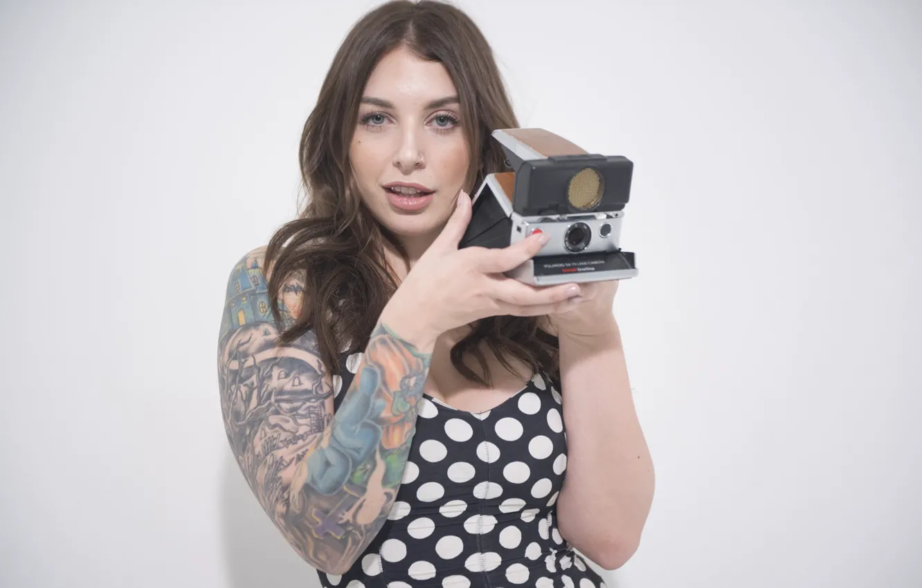 Photo wallpaper girl, tattoo, girl, beauty, Polaroid, fotoaparat, Ivy Lebelle, girl with tattoo