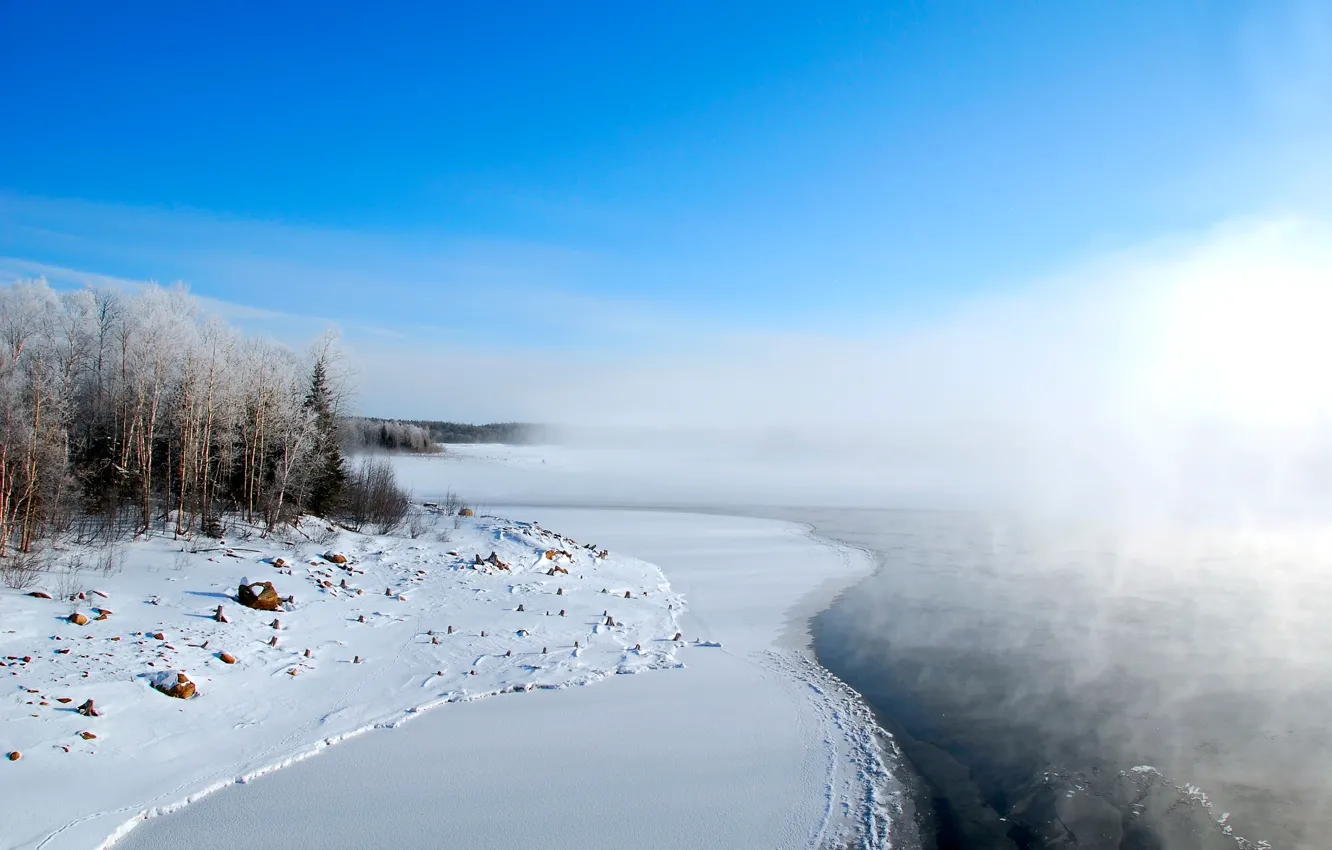Photo wallpaper snow, lake, frost