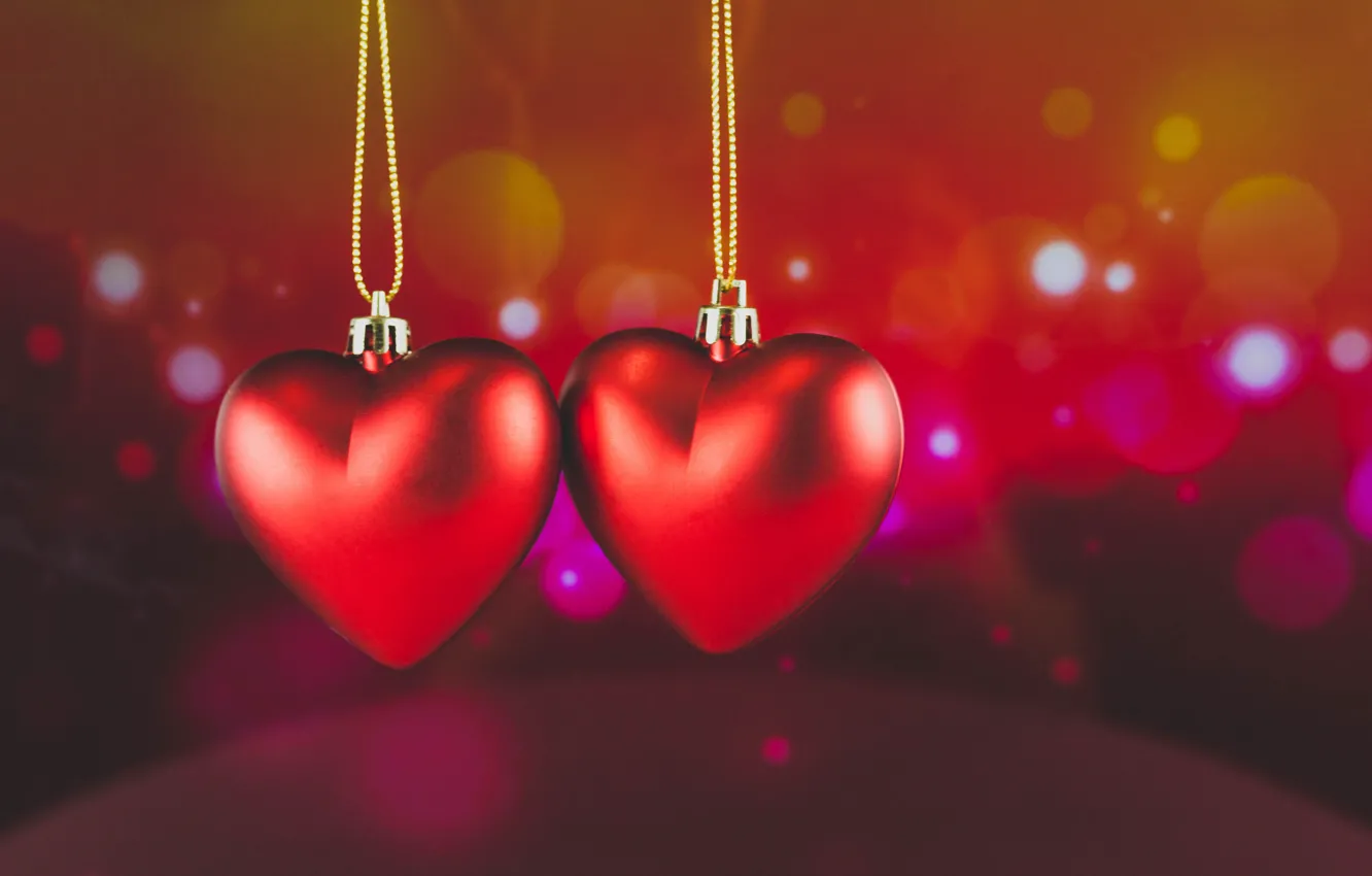 Photo wallpaper hearts, red, love, romantic, hearts, bokeh, Valentine's Day