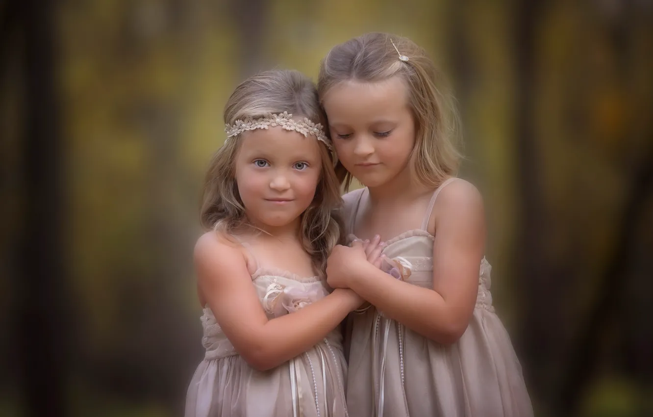 Photo wallpaper children, portrait, girl, bokeh, retouching, Sisters