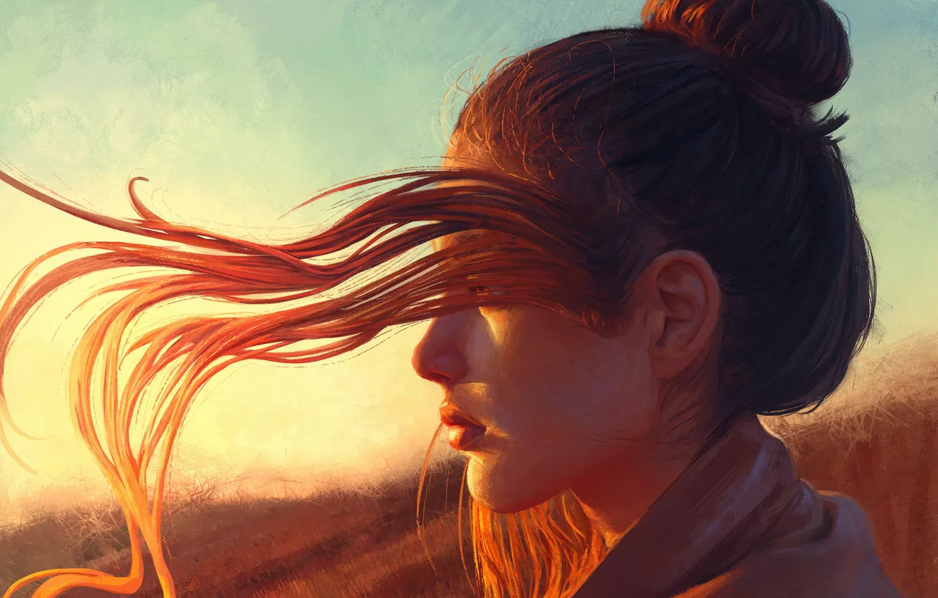 Photo wallpaper Girl, Light, Red, Sun, Hair, Hear