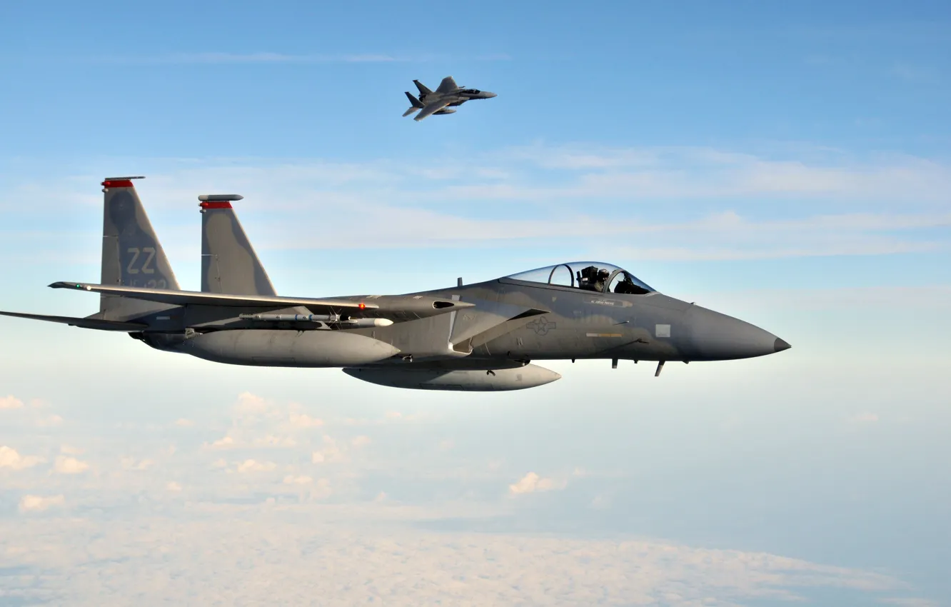 Photo wallpaper the sky, clouds, flight, Japan, Kadena Air Base, U.S. Air Force, F-15C Eagles