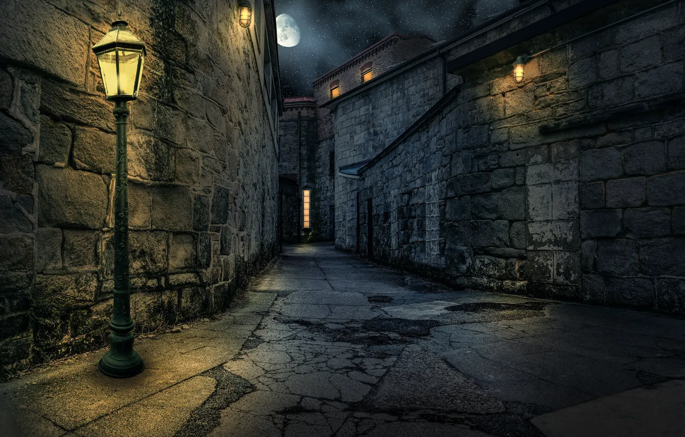 Photo wallpaper street, home, lantern