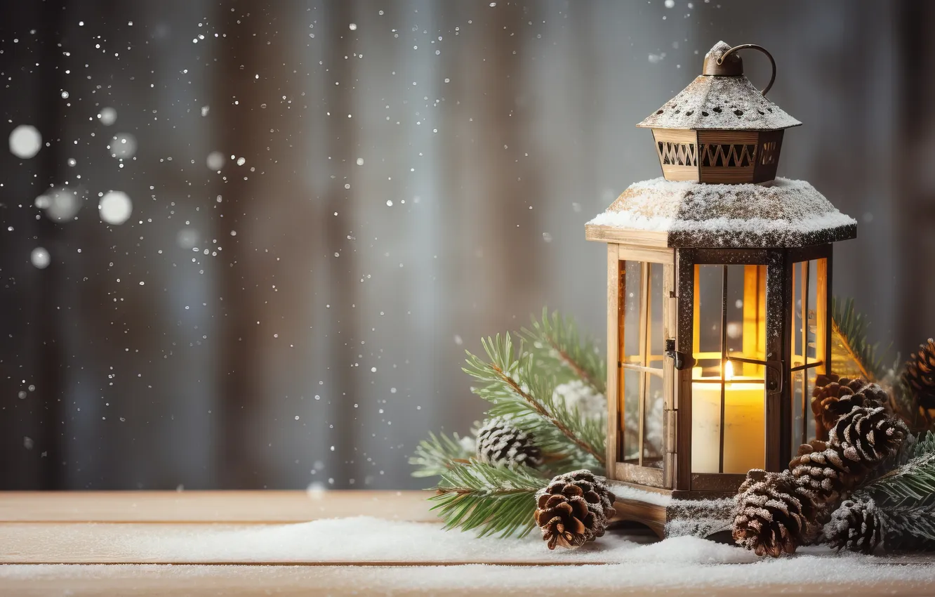 Photo wallpaper winter, snow, night, new year, Christmas, lights, Christmas, night