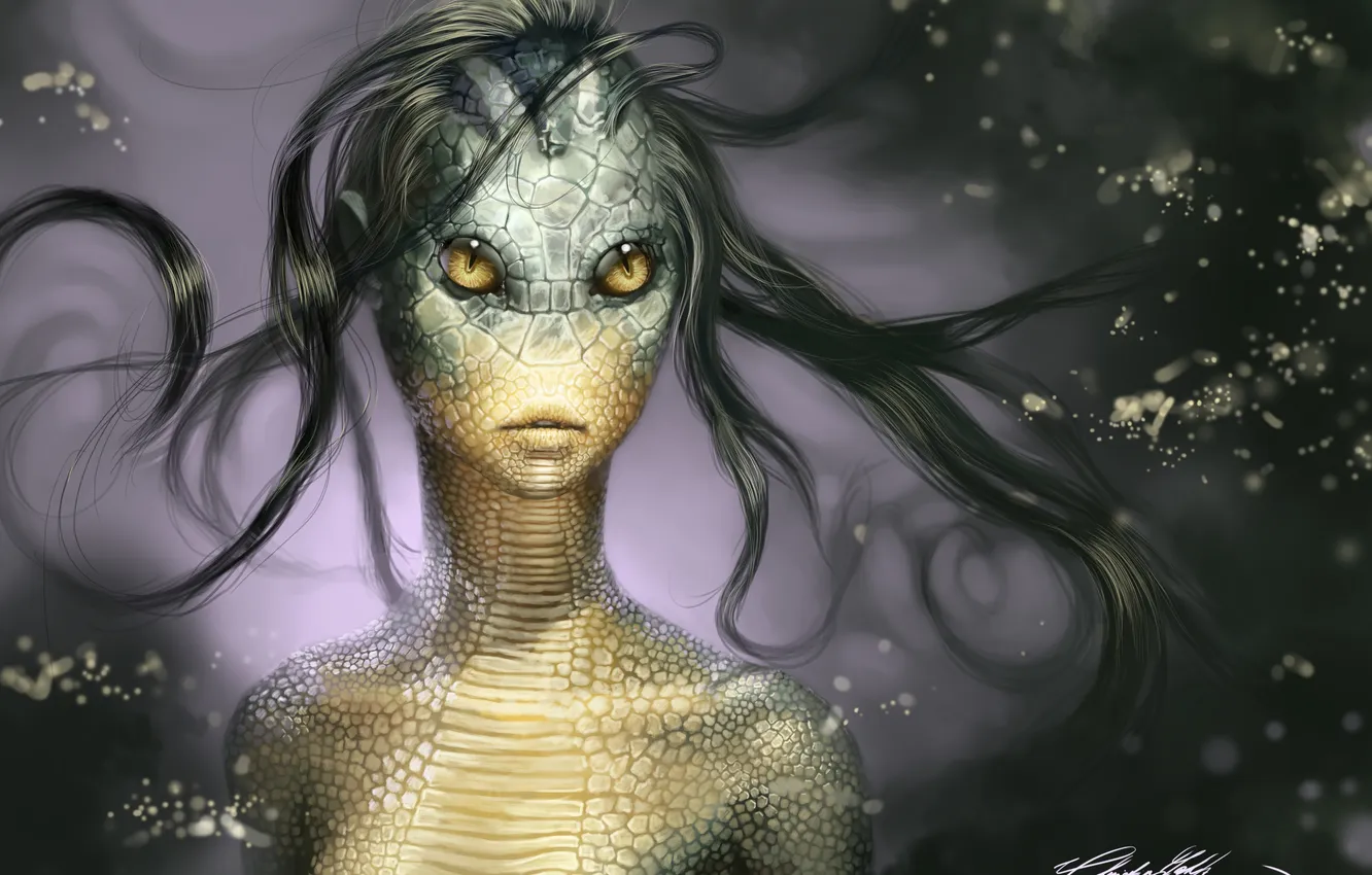 Photo wallpaper girl, people, snake, scales, art, reptile, JacintaMaree, walsy