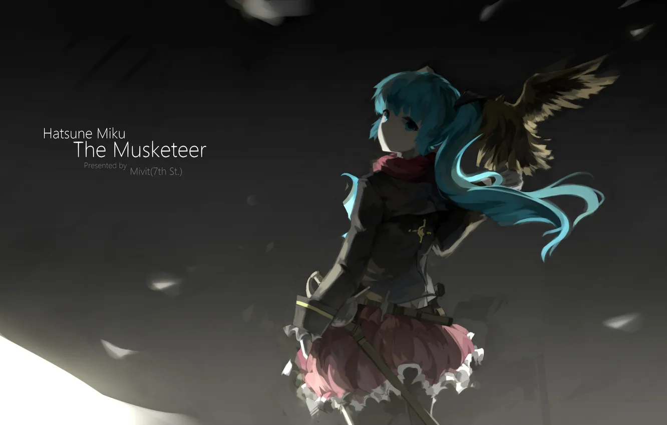 Photo wallpaper girl, bird, anime, art, vocaloid, hatsune miku, Raven, miyisti c