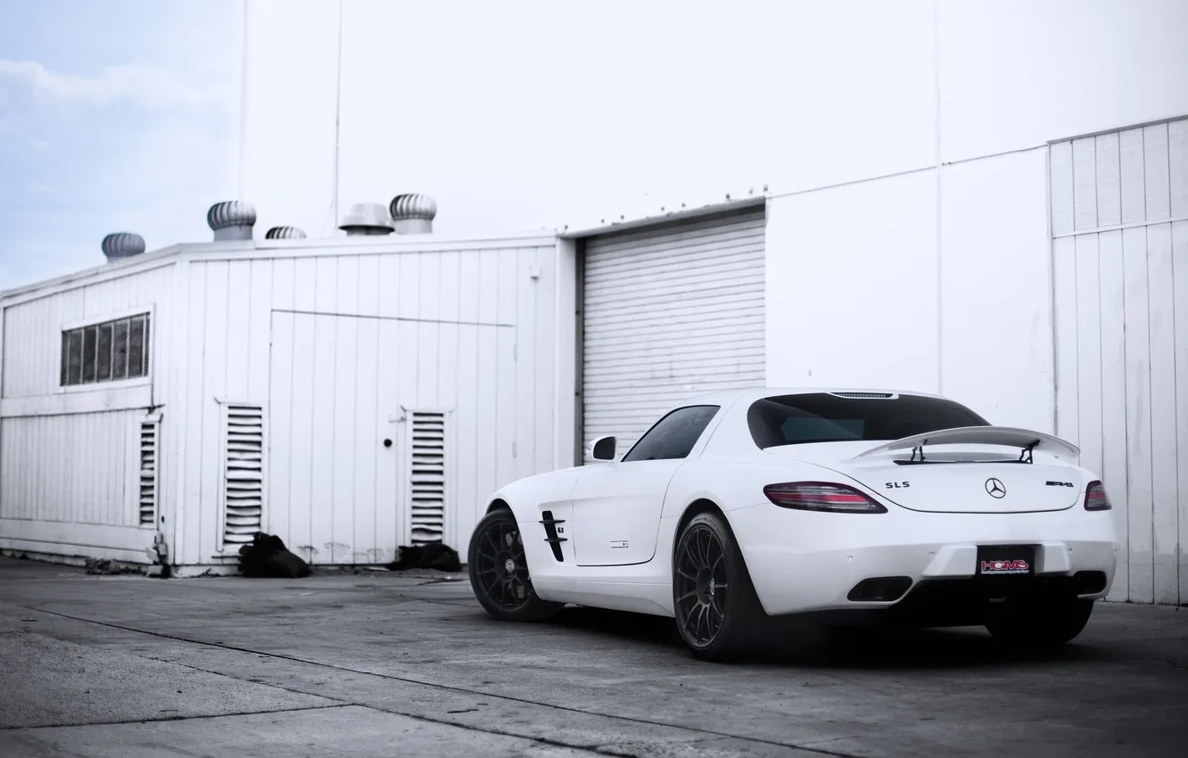 Photo wallpaper the sky, white, SLS AMG, Mercedes Benz, sky, Mercedes Benz, building, SLS AMG
