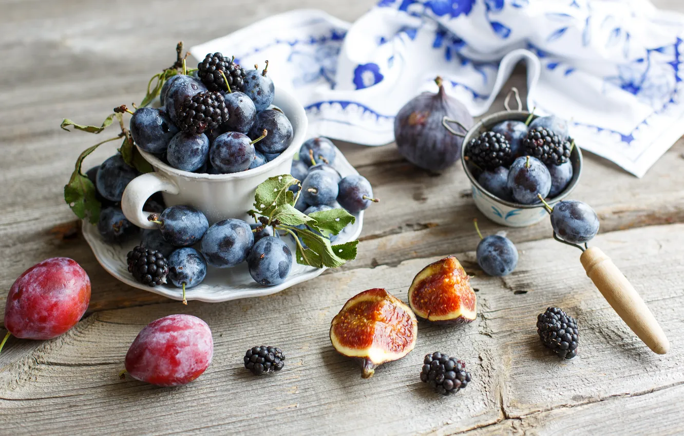 Photo wallpaper berries, still life, plum, BlackBerry, figs, figs