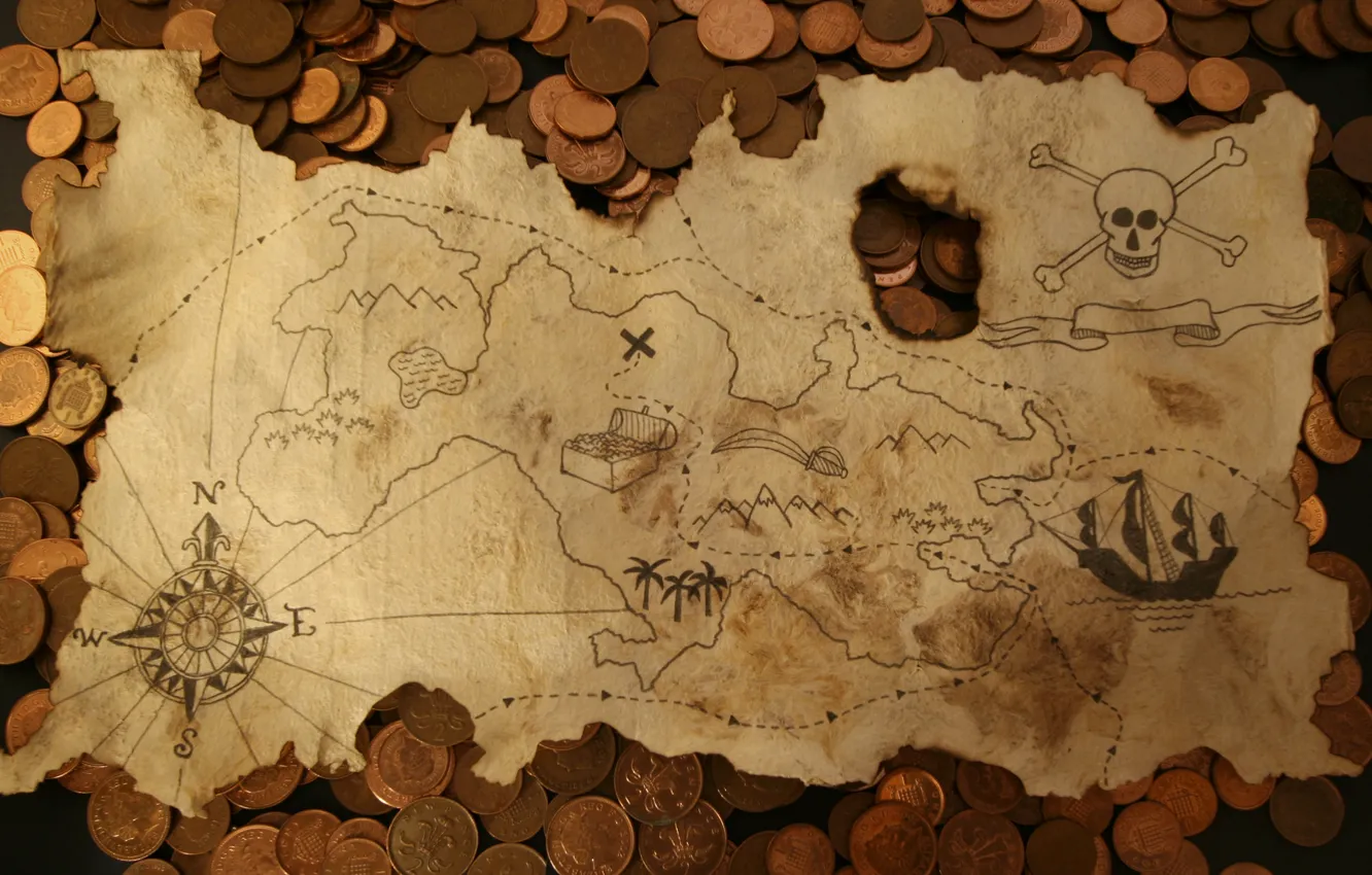 Photo wallpaper map, money, coins