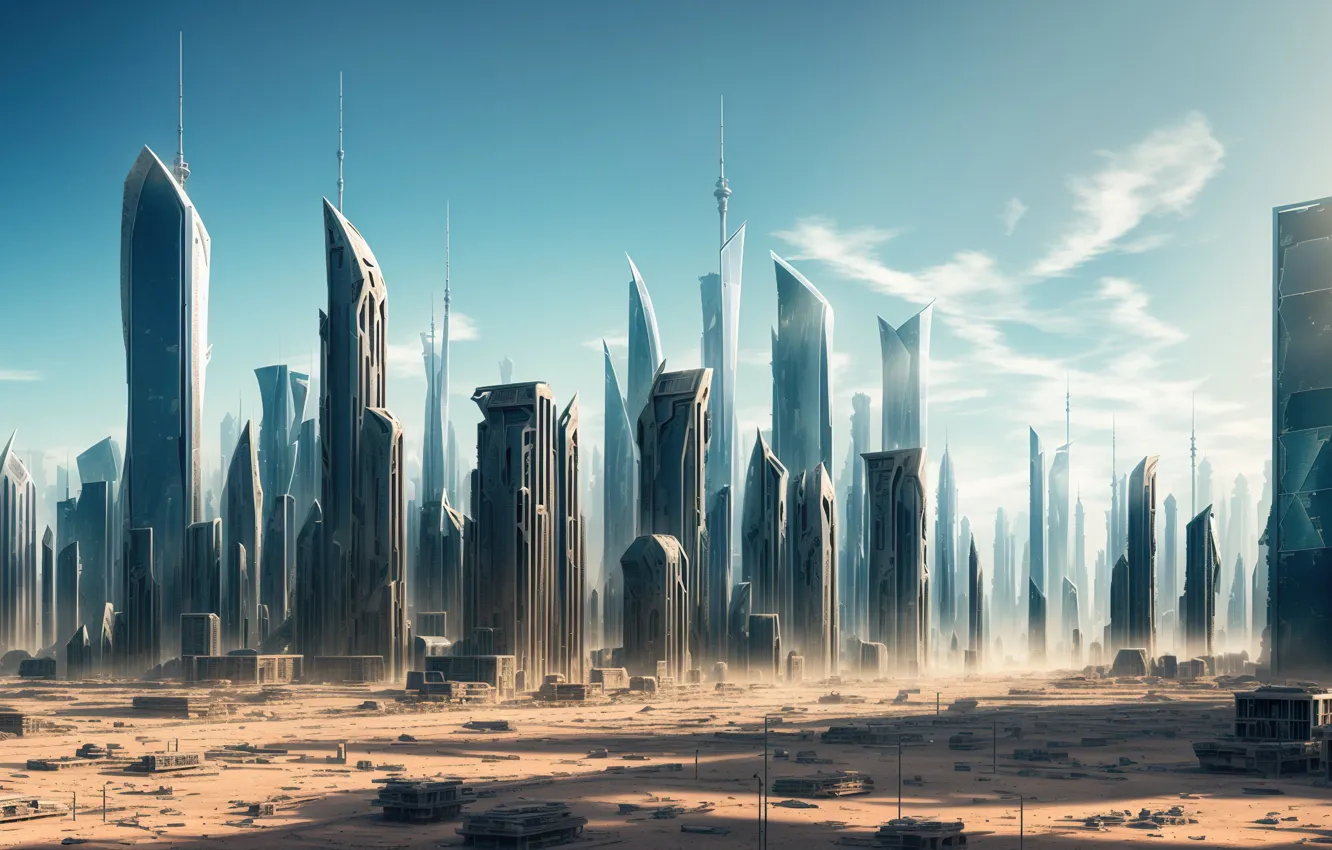 Photo wallpaper city, landscape, art, fantastic, Future, digital art, futuristic, Desolation