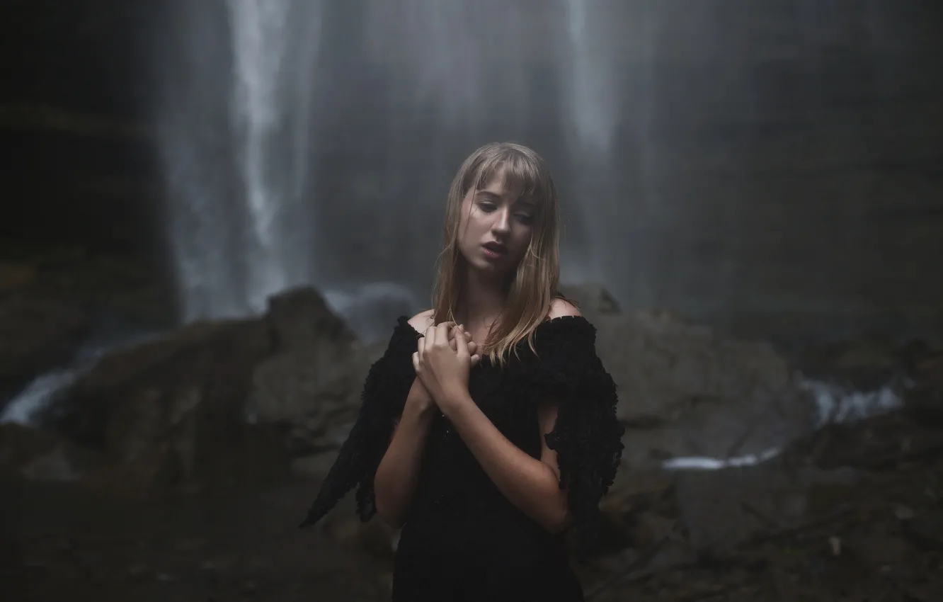Photo wallpaper girl, waterfall, in black, Aleah Michele, Diluted Thoughts