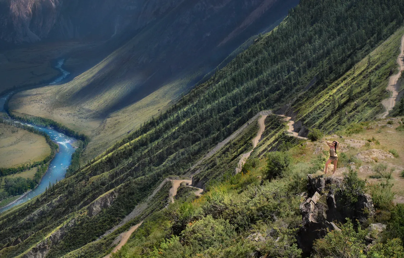 Photo wallpaper Serpentine, The Altai Mountains, Mobiba, Mountain pass katu-Yaryk, Mobibu, Venturism