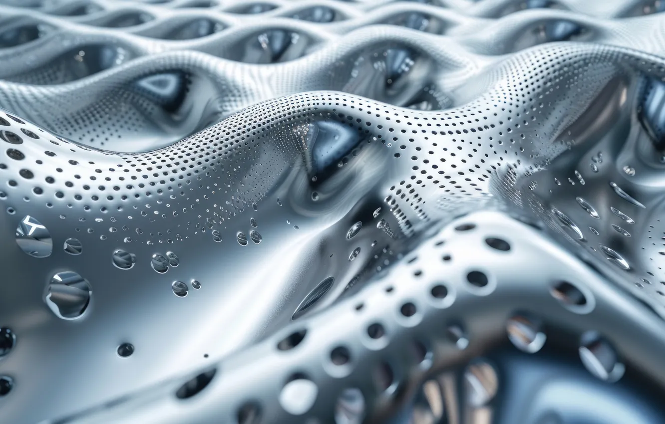 Photo wallpaper wave, surface, line, metal, abstraction, Shine, hole, material