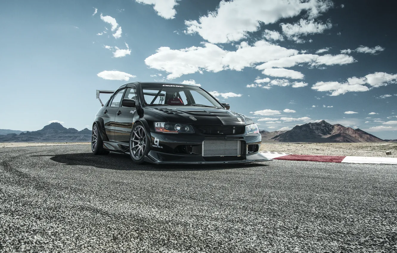 Photo wallpaper Black, Mountains, Lancer Evolution IX