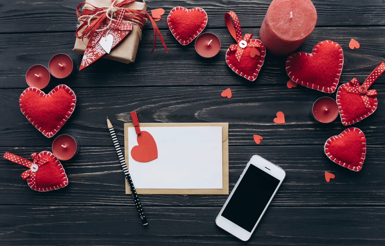 Photo wallpaper love, gift, heart, candles, hearts, red, love, heart