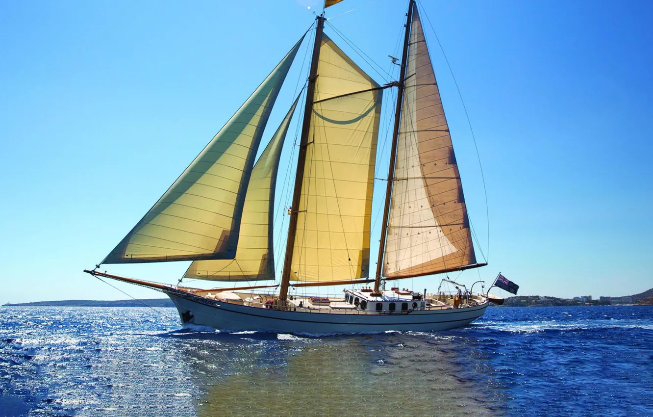 Photo wallpaper sea, the way, the wind, ship, sailboat, sail, swimming, mast