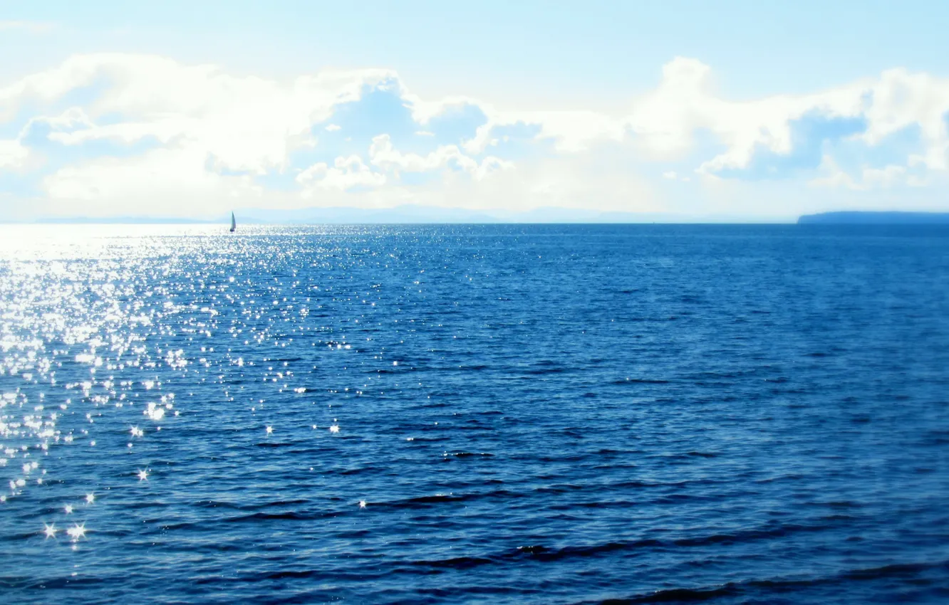 Photo wallpaper sea, coast, horizon, sail, reflections