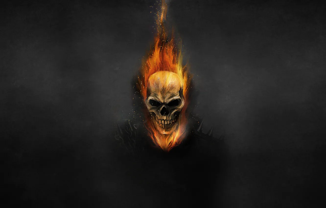 Photo wallpaper the dark background, fire, skull, chain, skeleton, Ghost Rider, Ghost rider