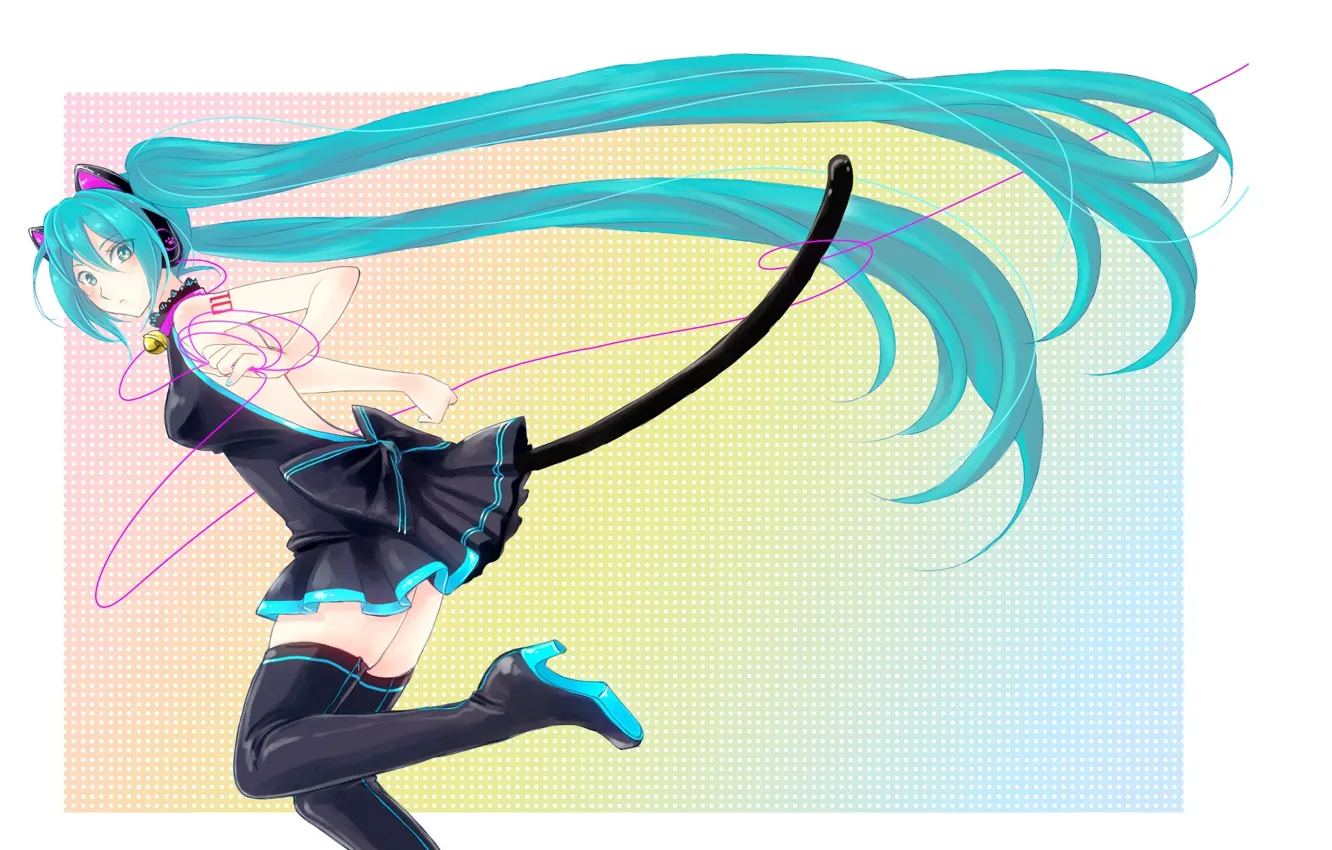 Photo wallpaper girl, vocaloid, hatsune miku, neko, bow, Vocaloid