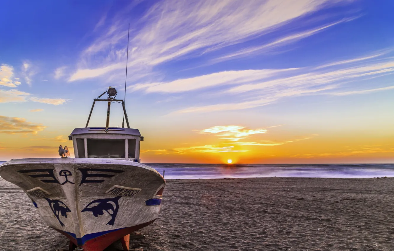 Photo wallpaper Andalucia, Playa almeria, Barco