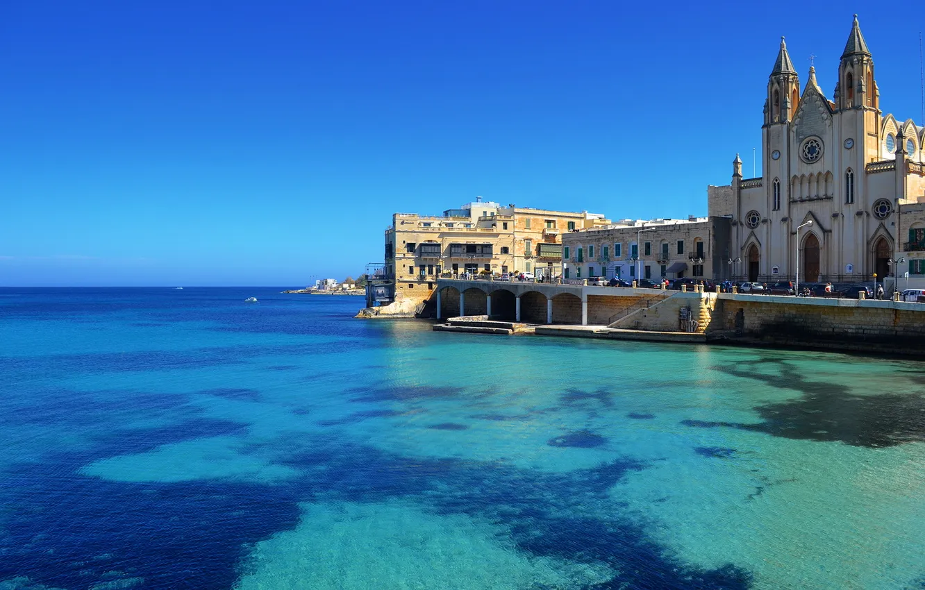 Photo wallpaper sea, the city, photo, coast, home, Malta, St. Julian s