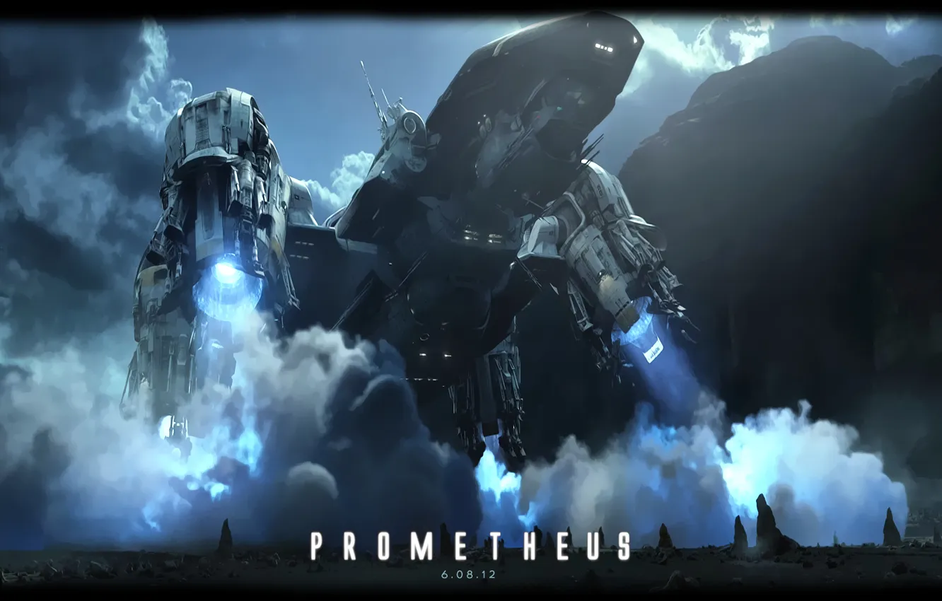 Photo wallpaper ship, landing, Prometheus, Ridley Scott