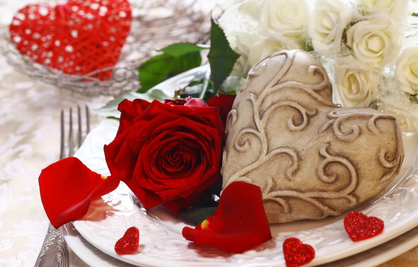 Photo wallpaper flowers, red, roses, bouquet, petals