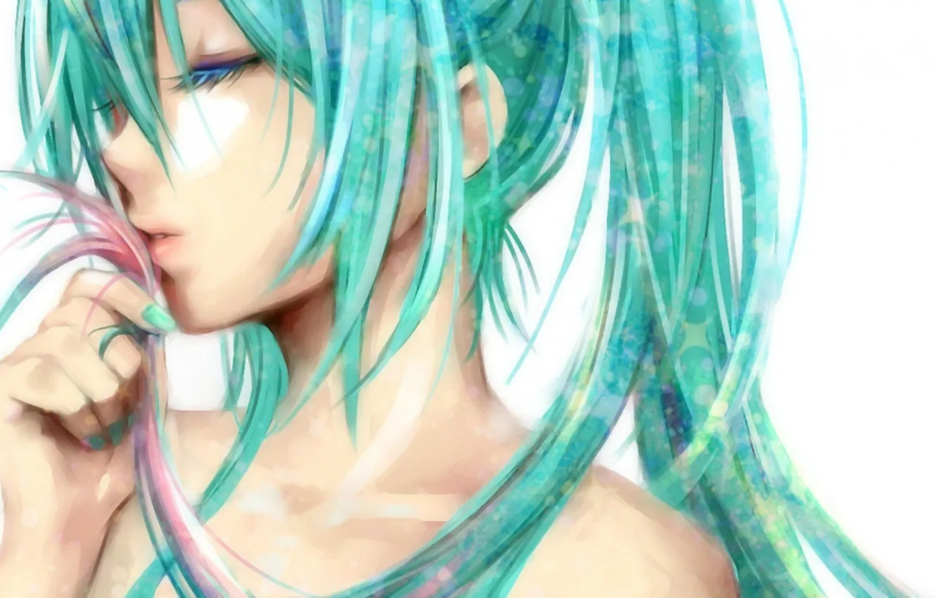 Photo wallpaper girl, anime, Hatsune Miku, long hair, Vocaloid