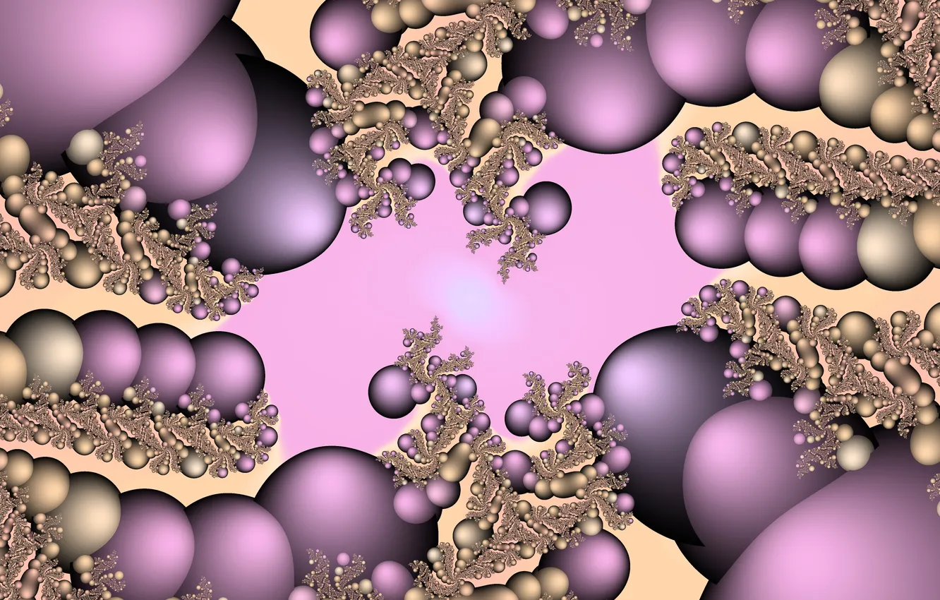 Photo wallpaper circles, abstraction, balls, pattern, fractal, gold plated, ornament, pink background