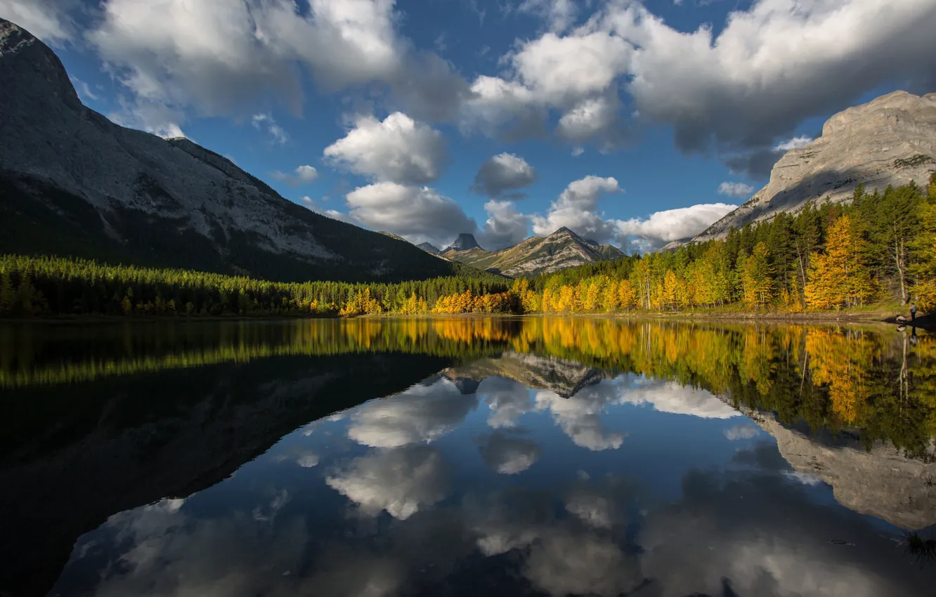 Photo wallpaper river, mountains, Perry Hoag, the sky, autumn, forest