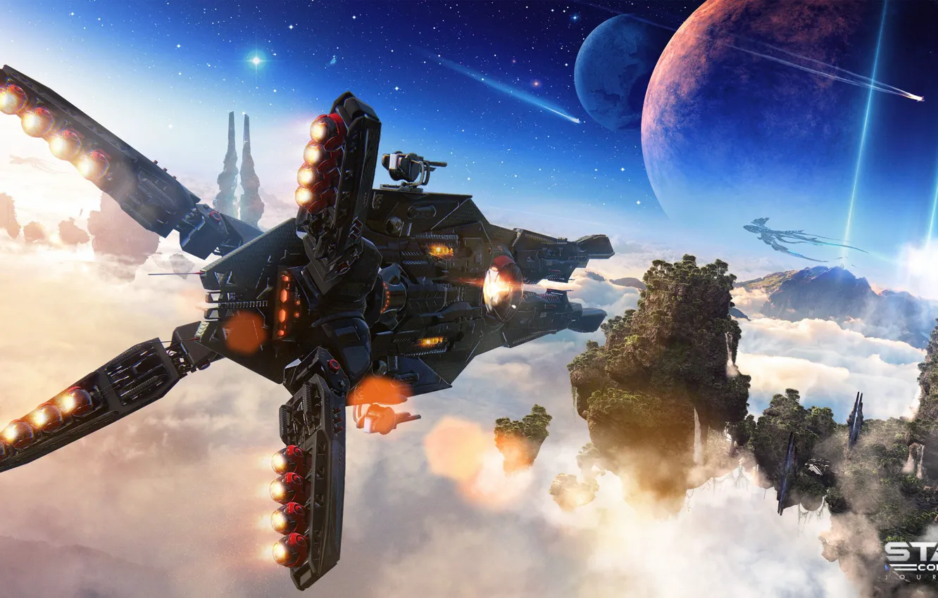 Photo wallpaper stars, ship, planet, star conflict, space trip